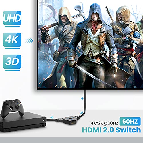 HDMI Switch HDMI Splitter 4K@60Hz, Duplicador HDMI Bidireccional 2 Entradas 1 Salida o 1 In 2 out Conmutador HDMI Soporta HDCP 2.2 4K HDR 3D 1080P UHD para TV/HDTV/Blu-ray/DVD Player/PS3/4/5/Xbox