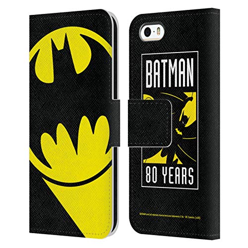 Head Case Designs Licenciado Oficialmente Batman DC Comics Señal de murciélago Logotipos Carcasa de Cuero Tipo Libro Compatible con Apple iPhone 5 / iPhone 5s / iPhone SE 2016