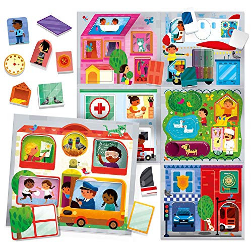 Headu Baby Play Town Montessori. Juego Educativo niñas de Entre 2 y 5 años. Descubre la Ciudad y Sus habitantes, Multicolor (MU23615)