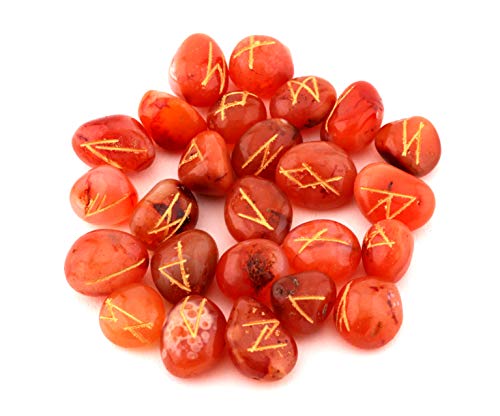 Healing Crystals India Juego de runas, cristales y piedras curativas, piedras de adivinación Wicca, runas vikingas, suministros paganos y brujería, runas para principiantes, jaspe rojo