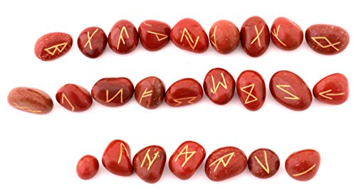 Healing Crystals India Juego de runas, cristales y piedras curativas, piedras de adivinación Wicca, runas vikingas, suministros paganos y brujería, runas para principiantes, jaspe rojo