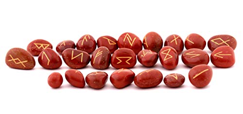 Healing Crystals India Juego de runas, cristales y piedras curativas, piedras de adivinación Wicca, runas vikingas, suministros paganos y brujería, runas para principiantes, jaspe rojo