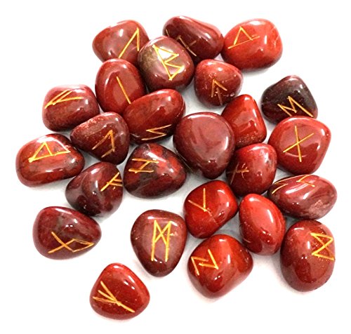 Healing Crystals India Juego de runas, cristales y piedras curativas, piedras de adivinación Wicca, runas vikingas, suministros paganos y brujería, runas para principiantes, jaspe rojo