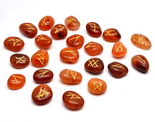 Healing Crystals India Juego de runas, cristales y piedras curativas, piedras de adivinación Wicca, runas vikingas, suministros paganos y brujería, runas para principiantes, cornalina