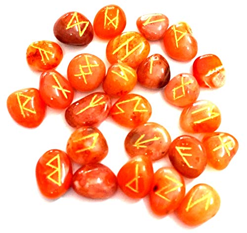 Healing Crystals India Juego de runas, cristales y piedras curativas, piedras de adivinación Wicca, runas vikingas, suministros paganos y brujería, runas para principiantes, cornalina