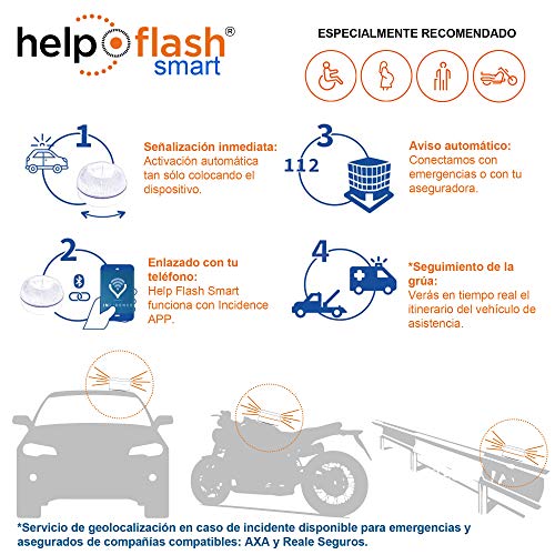HELP FLASH SMART - luz emergencia AUTÓNOMA preseñalización de peligro y linterna, homologada, normativa DGT, V16, activación AUTOMÁTICA + MARTILLO rompeventanas y cortador de cinturón de seguridad