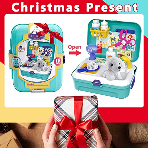 HERSITY Maletín Veterinaria Perritos de Juguetes Cuidado de Mascotas Juego de rol Regalos para Niños Niñas 3 4 5 Años
