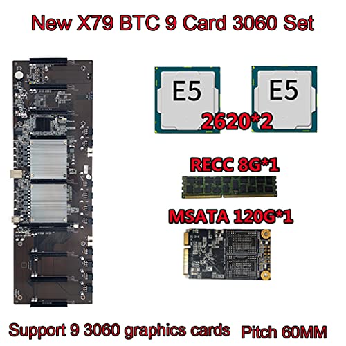 HEYLULU Placa Base de minería BTC X79 LGA 2011 CPU Socket 8 PCI-E 3.0 X16 Slots Support 9X 3060 GPU DDR3 Memory Slot para minero