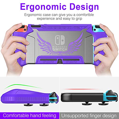 HEYSTOP Carcasa Compatible con Nintendo Switch, Funda Switch con Protectora TPU Grip Funda de Agarre Compatible con la Consola de Pantalla para Nintendo Switch Console con 6 Agarres para el Pulgar