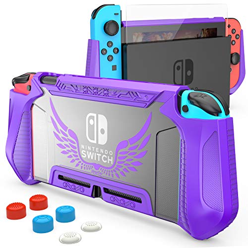 HEYSTOP Carcasa Compatible con Nintendo Switch, Funda Switch con Protectora TPU Grip Funda de Agarre Compatible con la Consola de Pantalla para Nintendo Switch Console con 6 Agarres para el Pulgar