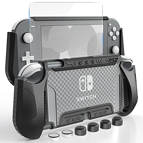 HEYSTOP Carcasa para Nintendo Switch Lite, Funda para Nintendo Switch Lite con Protector de Pantalla para Nintendo Switch Lite Console y Grips con Agarres para el Pulgar - Negro