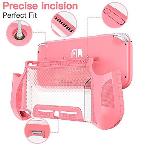 HEYSTOP Carcasa para Nintendo Switch Lite, Funda para Nintendo Switch Lite con Protector de Pantalla para Nintendo Switch Lite Console y Grips con Agarres para el Pulgar - Rosa