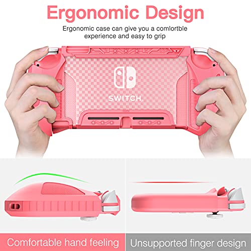 HEYSTOP Carcasa para Nintendo Switch Lite, Funda para Nintendo Switch Lite con Protector de Pantalla para Nintendo Switch Lite Console y Grips con Agarres para el Pulgar - Rosa
