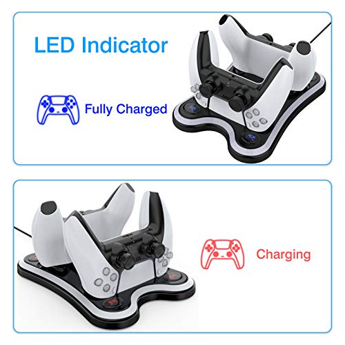 HEYSTOP Cargador Mando PS5, Carga Rápida Soporte Mando PS5 Estación de Carga Magnética Rápida Double USB, Base de Carga con LED Indicador Estación de Carga PS5 para Sony Playstation 5 / PS5 DualSense