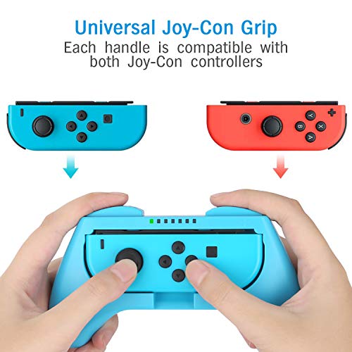 HEYSTOP Compatible con Nintendo Switch y Switch OLED Grips (3 Piezas), Estuche Protector Handle Kits para Mandos Grip Set Compatible con Nintendo Switch Controller,Rojo & Azul