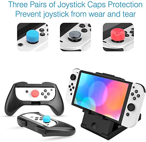 HEYSTOP Funda Compatible con Nintendo Switch, Estuche portátil Incluye 2 Grips Compatible con Nintendo Switch , PlayStand ajustable, Protector de Pantalla con 6 Tapas de Agarre para Pulgar