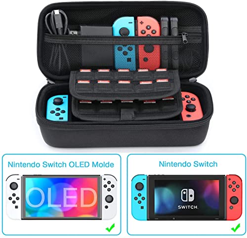 HEYSTOP Funda Compatible con Nintendo Switch, Estuche portátil Incluye 2 Grips Compatible con Nintendo Switch , PlayStand ajustable, Protector de Pantalla con 6 Tapas de Agarre para Pulgar