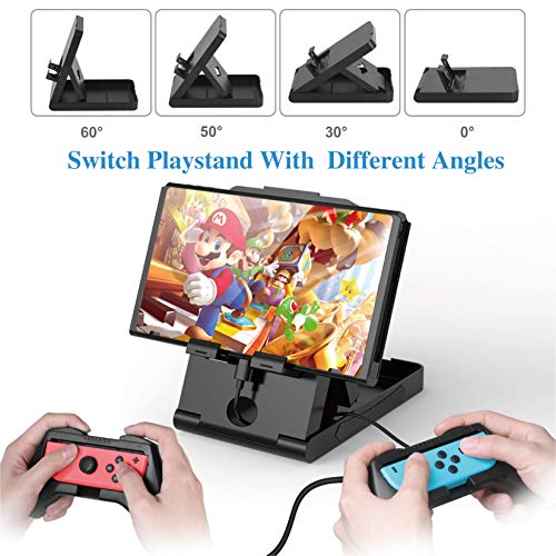 HEYSTOP Funda para Nintendo Switch, 16 in 1 Accesorios Nintendo Switch con Carcasa de TPU+Joy-Con Mandos+Protector de Pantalla+Soporte regulable+Cable USB+Auriculares+Funda Comfort Grip+6 Pulgar Grips