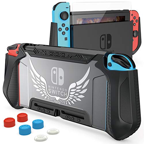 HEYSTOP Funda para Nintendo Switch, 16 in 1 Accesorios Nintendo Switch con Carcasa de TPU+Joy-Con Mandos+Protector de Pantalla+Soporte regulable+Cable USB+Auriculares+Funda Comfort Grip+6 Pulgar Grips