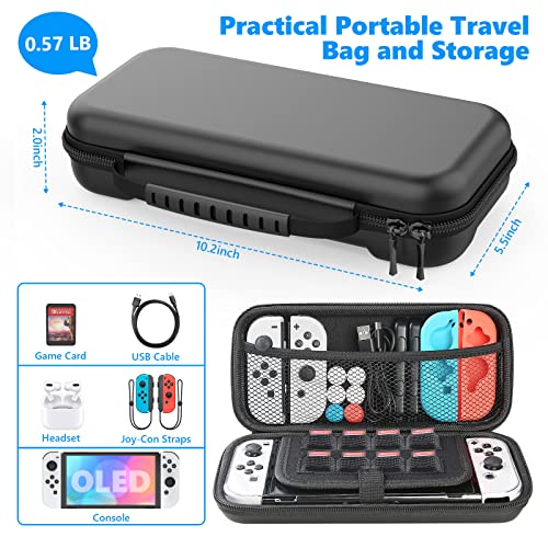 HEYSTOP Funda para Nintendo Switch OLED Modelo Funda de Transporte con Carcasa Dockable, Accesorios Kit Funda para Switch OLED con Protector de Pantalla y Tapas para Pulgar para Switch OLED Consola