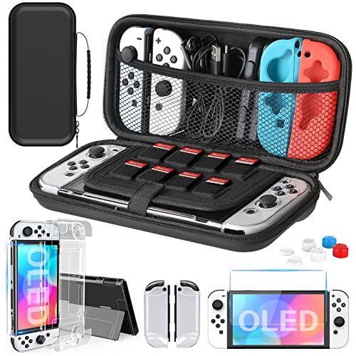 HEYSTOP Funda para Nintendo Switch OLED Modelo Funda de Transporte con Carcasa Dockable, Accesorios Kit Funda para Switch OLED con Protector de Pantalla y Tapas para Pulgar para Switch OLED Consola