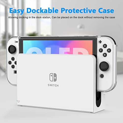 HEYSTOP Funda para Nintendo Switch OLEDAccesorio Kits, Funda para Switch OLED Carcasa Funda de Transporte para Nintendo Switch OLED Model Protector de Pantalla Apretones de Pulgar, Blanco