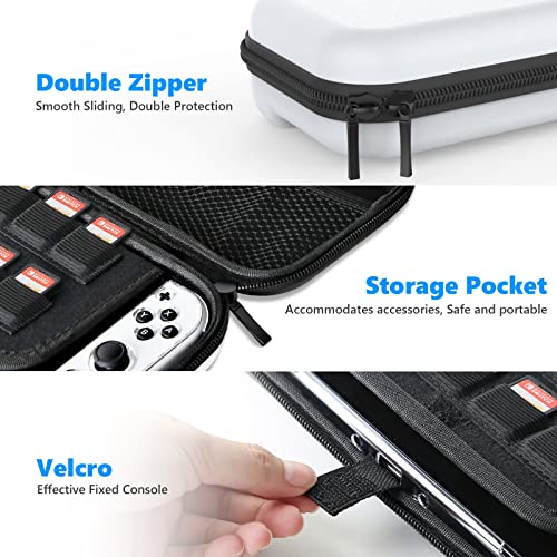 HEYSTOP Funda para Nintendo Switch OLEDAccesorio Kits, Funda para Switch OLED Carcasa Funda de Transporte para Nintendo Switch OLED Model Protector de Pantalla Apretones de Pulgar, Blanco