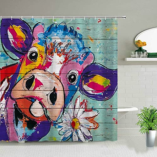Highland Cows Cortinas de Ducha Negras Western Wildlife Animal Bull Portrait Decoración de baño Mamparas de bañera Impermeables S.7 150x200cm