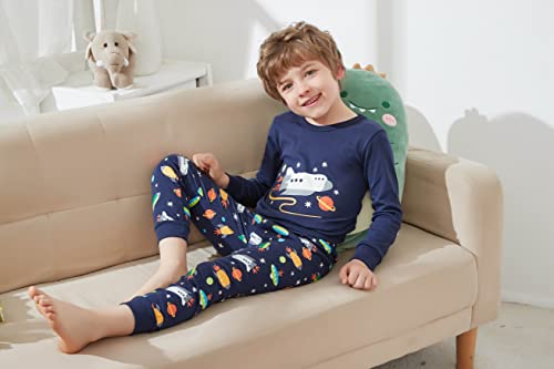 HIKIDS Pijama Niño Invierno-Pijama para Niños-Pijamas de Cohete Espacial para Niños-Manga Larga Niño Ropa de algodón Traje Dos Set 8 Años
