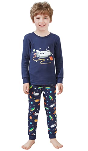 HIKIDS Pijama Niño Invierno-Pijama para Niños-Pijamas de Cohete Espacial para Niños-Manga Larga Niño Ropa de algodón Traje Dos Set 8 Años