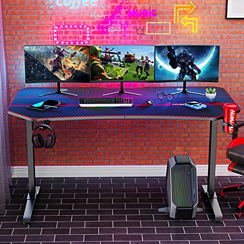 Himimi 63'' Mesa Gaming Desk, Ergonómica Grande PC Gaming Escritorios 160x74x76 cm, Computer Computadora Gamer Pro Tablas con Alfombrilla de ratón, Portavasos y Gancho para Auriculares, Mango de juego