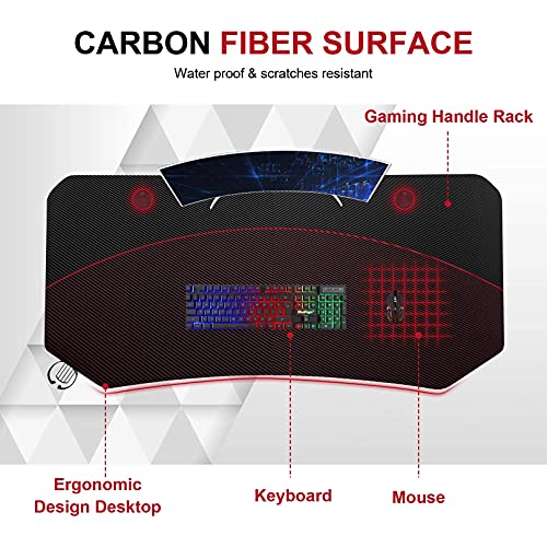 Himimi 63'' Mesa Gaming Desk, Ergonómica Grande PC Gaming Escritorios 160x74x76 cm, Computer Computadora Gamer Pro Tablas con Alfombrilla de ratón, Portavasos y Gancho para Auriculares, Mango de juego
