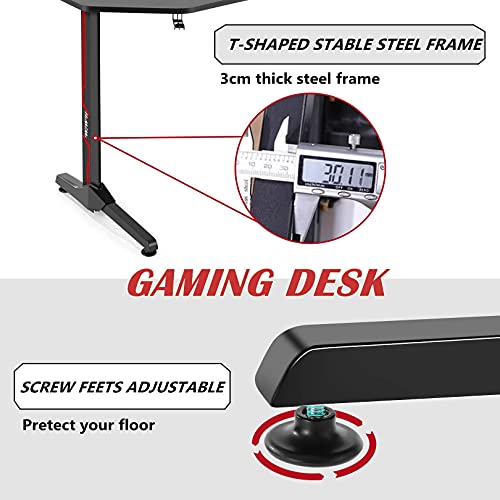 Himimi 63'' Mesa Gaming Desk, Ergonómica Grande PC Gaming Escritorios 160x74x76 cm, Computer Computadora Gamer Pro Tablas con Alfombrilla de ratón, Portavasos y Gancho para Auriculares, Mango de juego