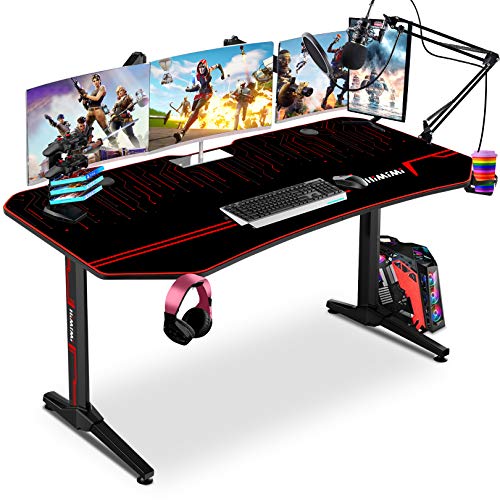 Himimi 63'' Mesa Gaming Desk, Ergonómica Grande PC Gaming Escritorios 160x74x76 cm, Computer Computadora Gamer Pro Tablas con Alfombrilla de ratón, Portavasos y Gancho para Auriculares, Mango de juego