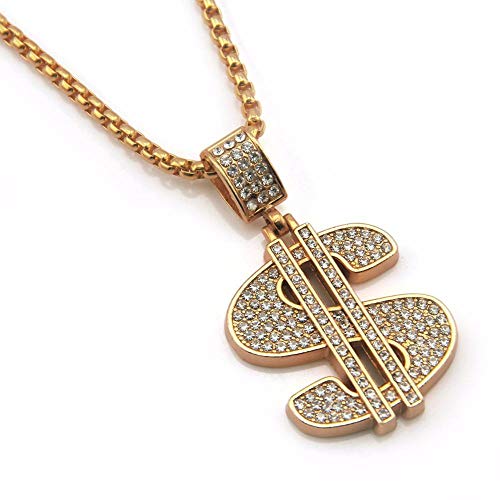Hip Hop Full Rhinestones Pave Gold Flesh Color Ice Out Colgantes de dólares estadounidenses Collares Hombres Joyería de rock con cadena de oro de 30 pulgadas