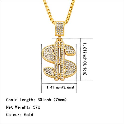 Hip Hop Full Rhinestones Pave Gold Flesh Color Ice Out Colgantes de dólares estadounidenses Collares Hombres Joyería de rock con cadena de oro de 30 pulgadas