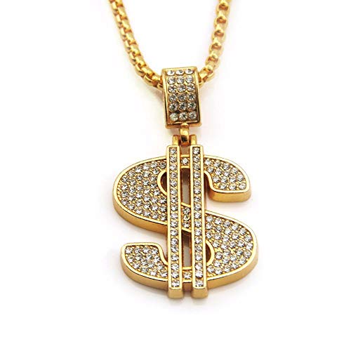 Hip Hop Full Rhinestones Pave Gold Flesh Color Ice Out Colgantes de dólares estadounidenses Collares Hombres Joyería de rock con cadena de oro de 30 pulgadas
