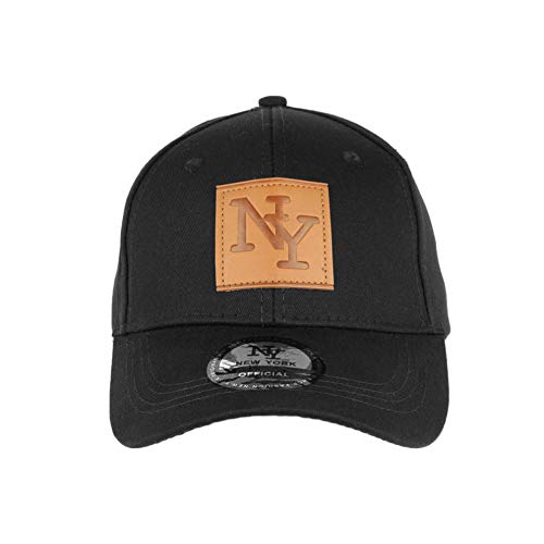 Hip Hop Honour - Gorra de béisbol negra con escudo NY de piel marrón clase Major para hombre Negro Talla única