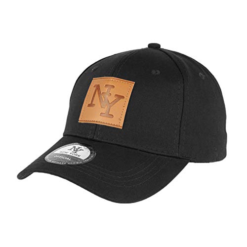 Hip Hop Honour - Gorra de béisbol negra con escudo NY de piel marrón clase Major para hombre Negro Talla única