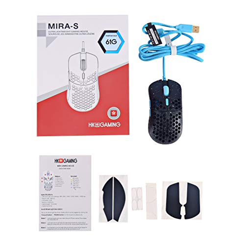 HK Gaming Mira S Ratón para Juegos con Cable Ambidiestro Honeycomb Ultralight RGB - 12000 cpp - 6 Botones - 61 g (Mira-S, Phantom)