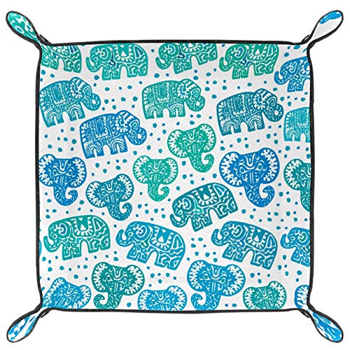 HOHOHAHA Bandeja de dados para rodar dados con bandeja de almacenamiento para juegos de mesa RPG DND, diseño de elefante indio verde azul