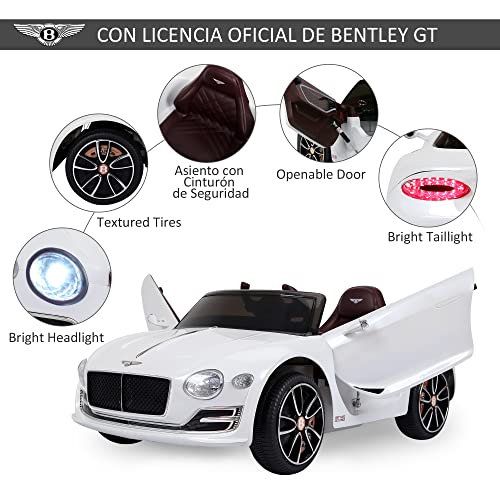 HOMCOM Coche Eléctrico para Niños 2 Modos de Control con Música Faros Brillantes Retroceder Bentley GT Licencia +3 Años Automóvil Infantil 108x60x43 cm Blanco