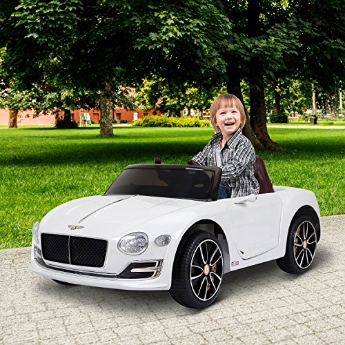 HOMCOM Coche Eléctrico para Niños 2 Modos de Control con Música Faros Brillantes Retroceder Bentley GT Licencia +3 Años Automóvil Infantil 108x60x43 cm Blanco