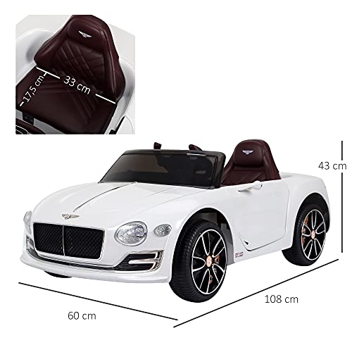 HOMCOM Coche Eléctrico para Niños 2 Modos de Control con Música Faros Brillantes Retroceder Bentley GT Licencia +3 Años Automóvil Infantil 108x60x43 cm Blanco