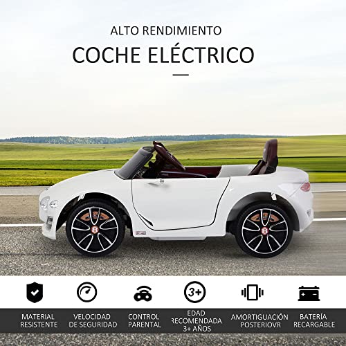 HOMCOM Coche Eléctrico para Niños 2 Modos de Control con Música Faros Brillantes Retroceder Bentley GT Licencia +3 Años Automóvil Infantil 108x60x43 cm Blanco