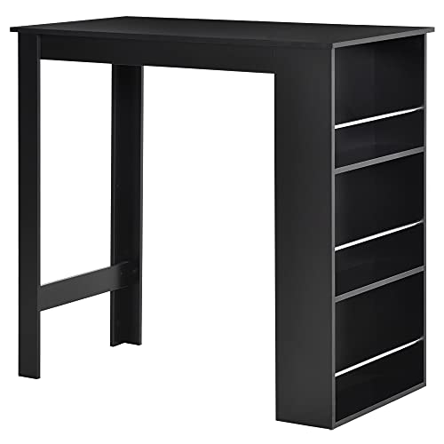 HOMCOM Mesa de Bar de Bistro Mesa de Comedor con 3 Estantes para Bebidas y Barra Estructura de Madera Mesa Alta para Cocina Sala de Estar 112x57x106 cm Negro