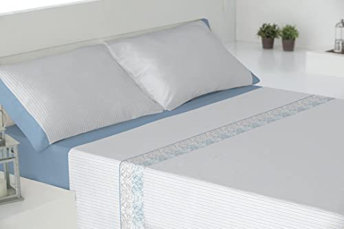 +HOME Juego DE SÁBANAS TÉRMICAS Azul Cama 135 cm Andromeda Franela