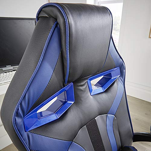 Home Source Detroit Ordenador de Juegos de Piel sintética Negra ergonómica Ajustable, Blue, Swivel Office Chair