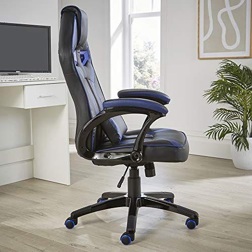 Home Source Detroit Ordenador de Juegos de Piel sintética Negra ergonómica Ajustable, Blue, Swivel Office Chair