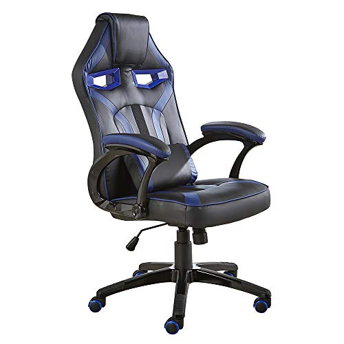 Home Source Detroit Ordenador de Juegos de Piel sintética Negra ergonómica Ajustable, Blue, Swivel Office Chair
